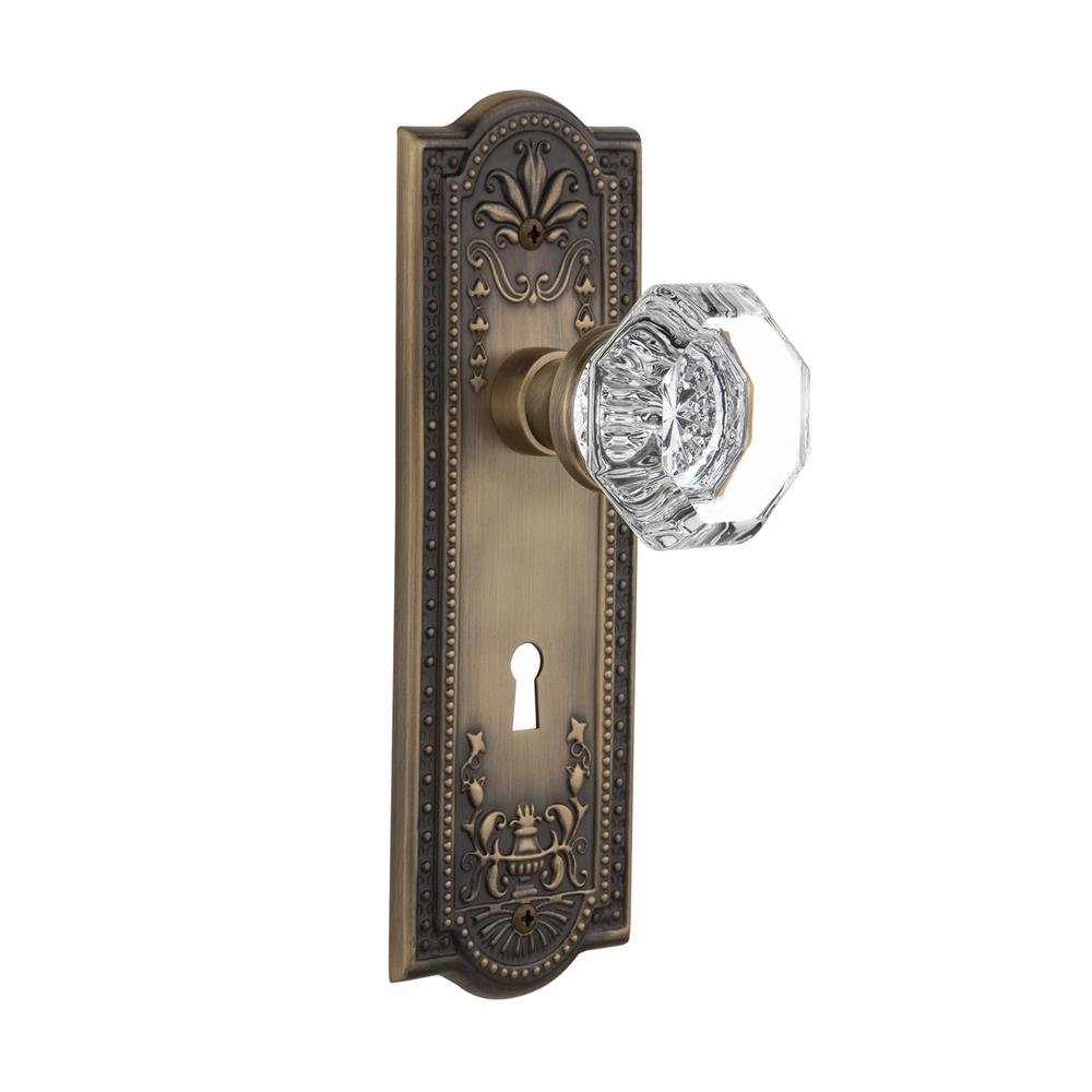 Nostalgic Warehouse MEAWAL Mortise Meadows Plate with Waldorf Knob and Keyhole in Antique Brass
